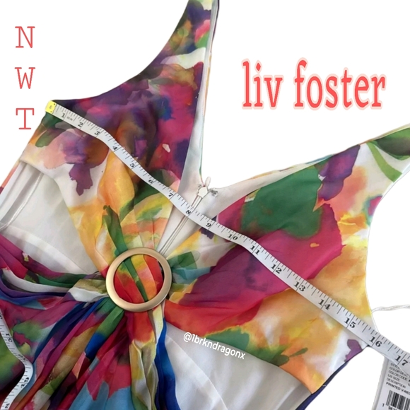 NWT Cut Out Dress Tropical Beach Tye-Die Floral Floor Length Dress A-Line Slit - Picture 13 of 16